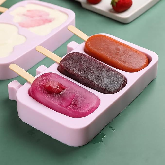 "Forma de Sorvete Molde de Picolé de Silicone" Com Tampa + 50 Palitos
