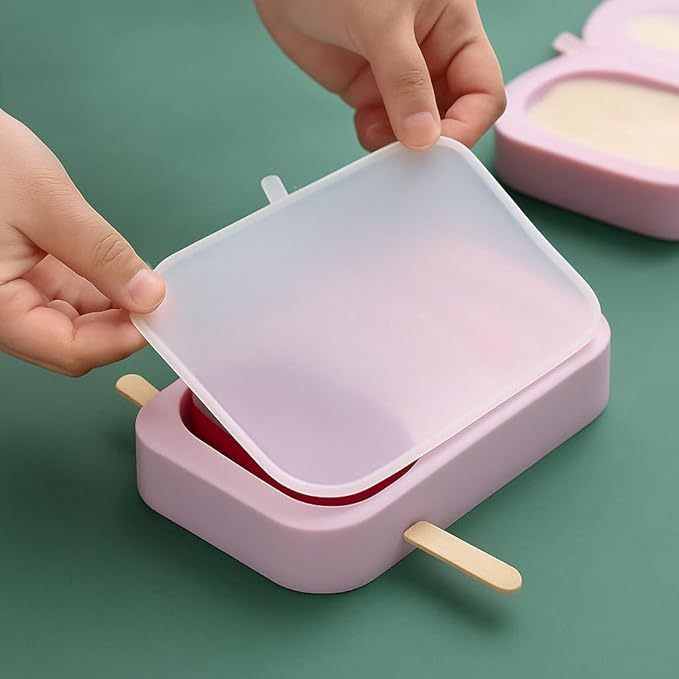 "Forma de Sorvete Molde de Picolé de Silicone" Com Tampa + 50 Palitos
