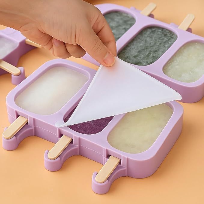"Forma de Sorvete Molde de Picolé de Silicone" Com Tampa + 50 Palitos
