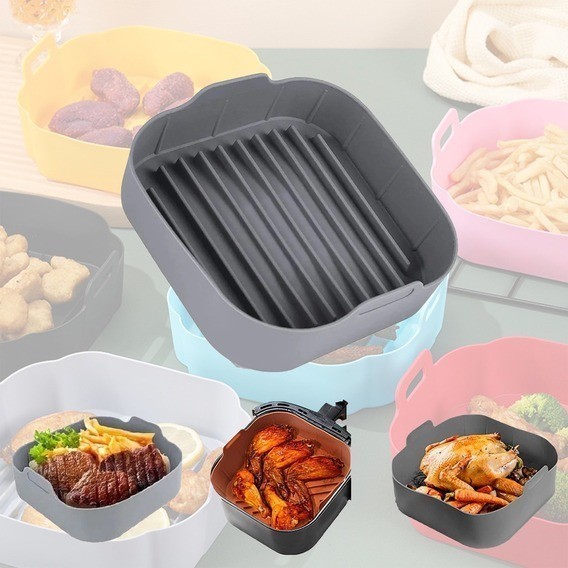 "KIT 1 a 3 Forma De Silicone Para Air Fryer Forno Fritadeira Assadeira Reutilizável Antiaderente"