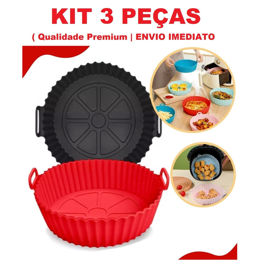 "KIT 1 a 3 Forma De Silicone Para Air Fryer Forno Fritadeira Assadeira Reutilizável Antiaderente"