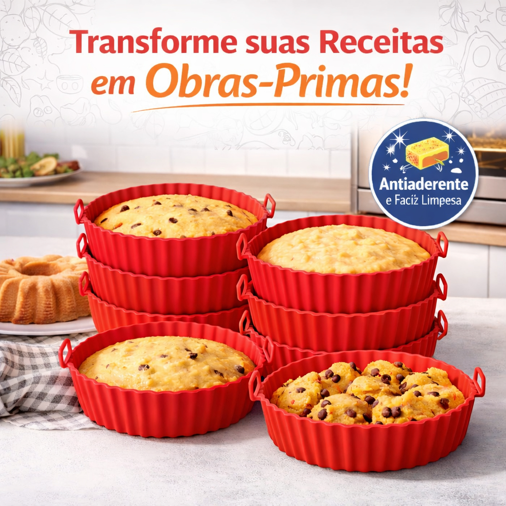 "Kit 6 Forma de Silicone para Fritadeira Air Fryer com Alça Antiaderente Cozinha"