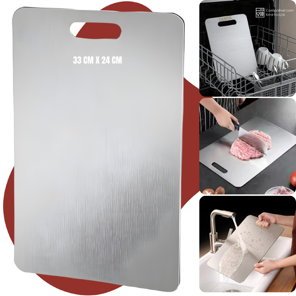 "Tábua De Corte De Titânio Inox Cozinha Taboa Churrasco Carne Lisa Titânio Aço Inoxidável"
