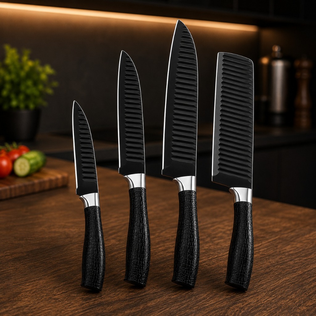 "Jogo de Facas 7 Peças Inox com Afiador 3 Estágios Tesoura Descascador Cozinha Churrasco"