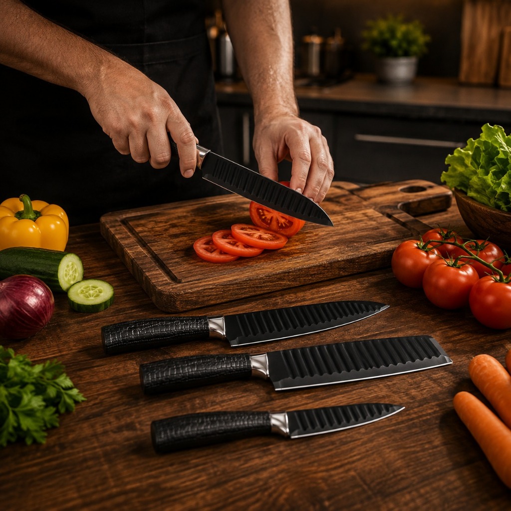 "Jogo de Facas 7 Peças Inox com Afiador 3 Estágios Tesoura Descascador Cozinha Churrasco"