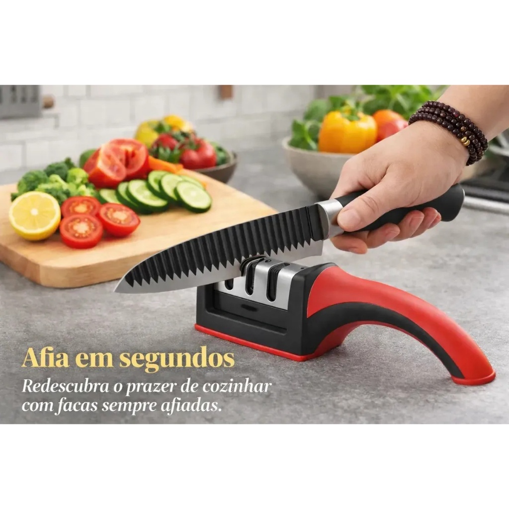 "Jogo de Facas 8 Peças Inox Cozinha Churrasco com Tábua de Bambu Afiador Tesoura e Descascador"