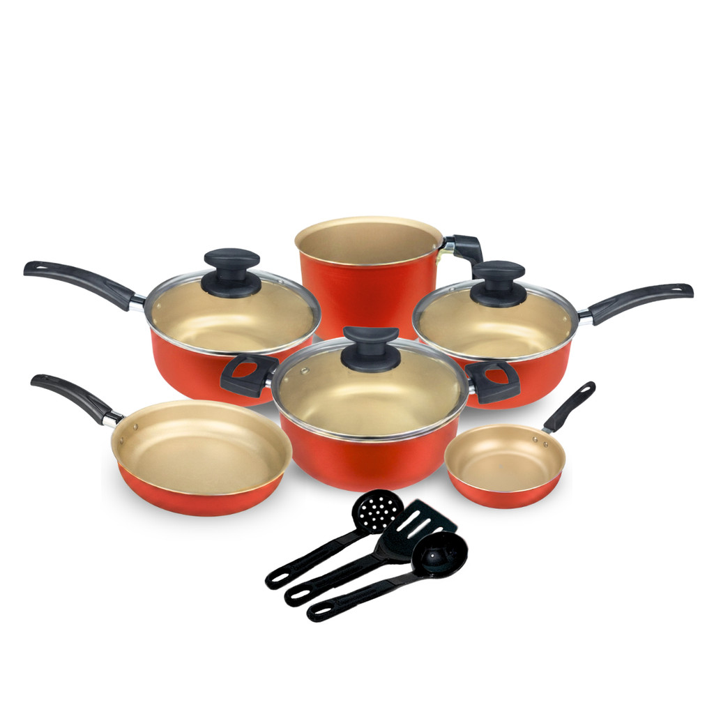 Jogo Panela Caçarola Conjunto Kit 9 Pçs Antiaderente Tampa Vidro Teflon