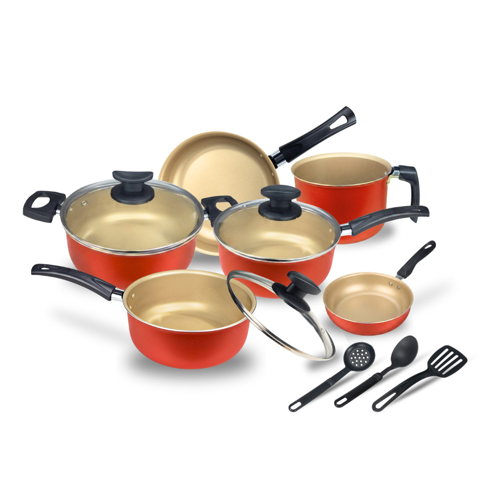 Jogo Panela Caçarola Conjunto Kit 9 Pçs Antiaderente Tampa Vidro Teflon