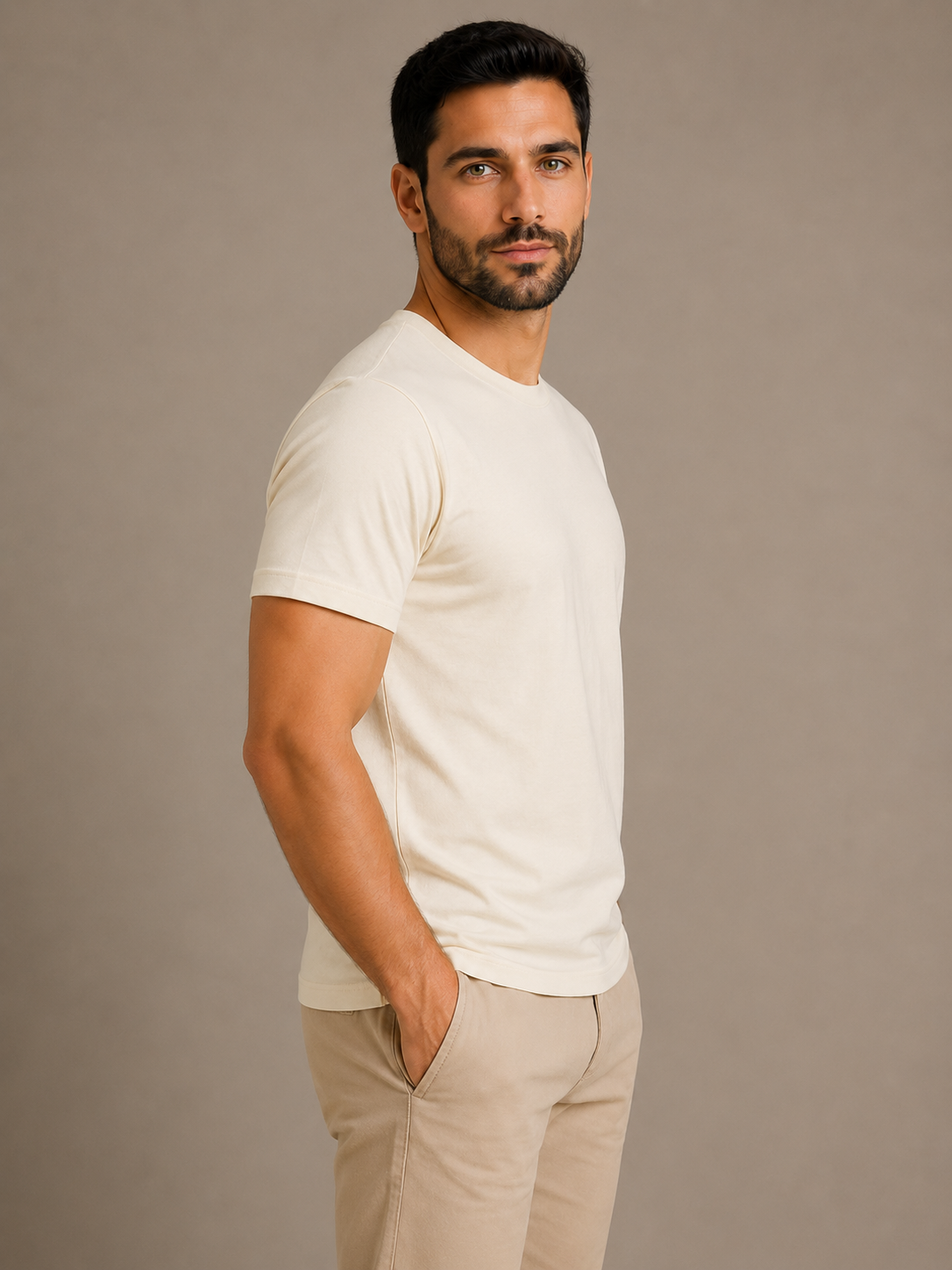 Camiseta Bege de Algodão Egípcio