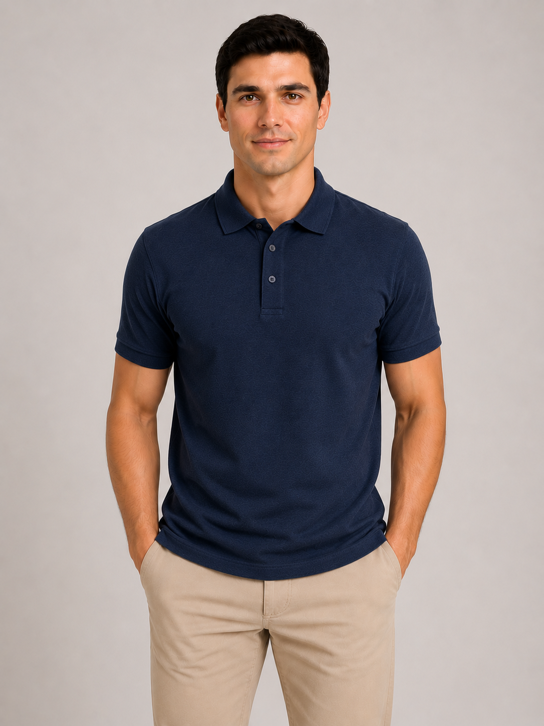 Polo Algodão com Elastano Azul Marinho Confortável