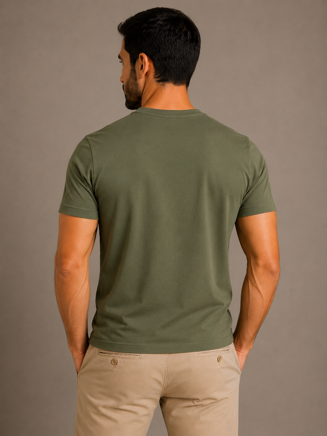 Camiseta Verde Militar de Algodão Egípcio