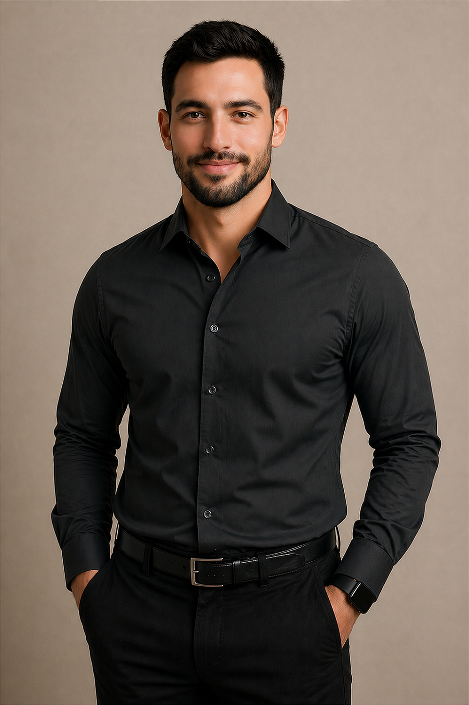 Camisa Social, Masculina, Preta