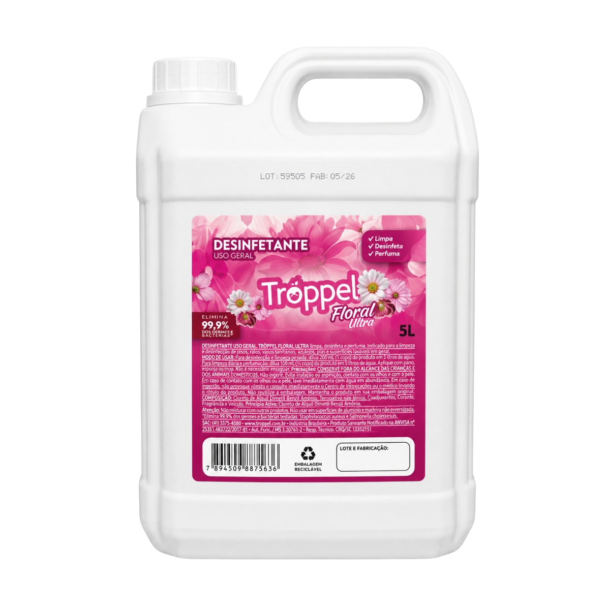 Desinfetante Perfumado Floral Troppel 5L