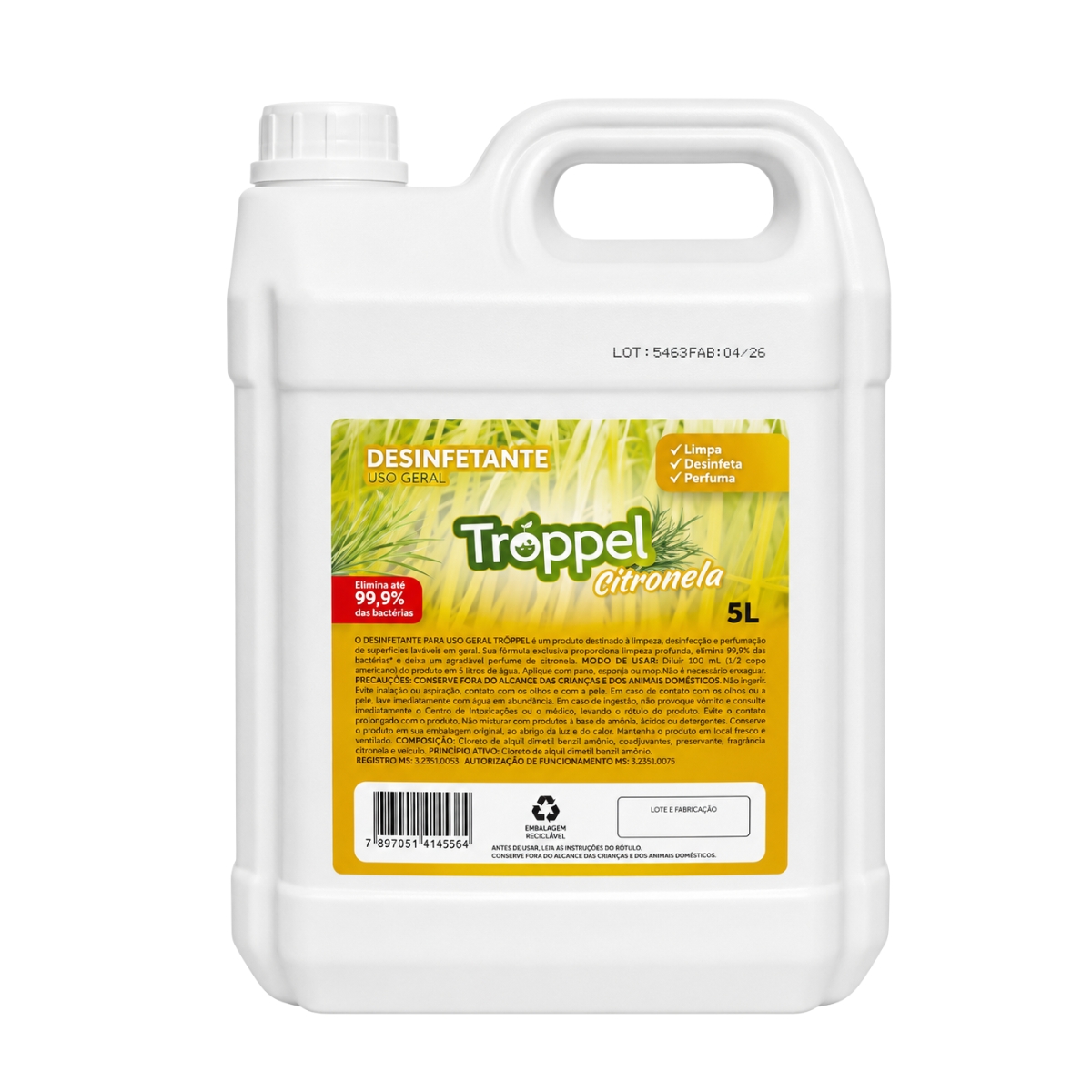 Desinfetante Perfumado Citronela Troppel 5L
