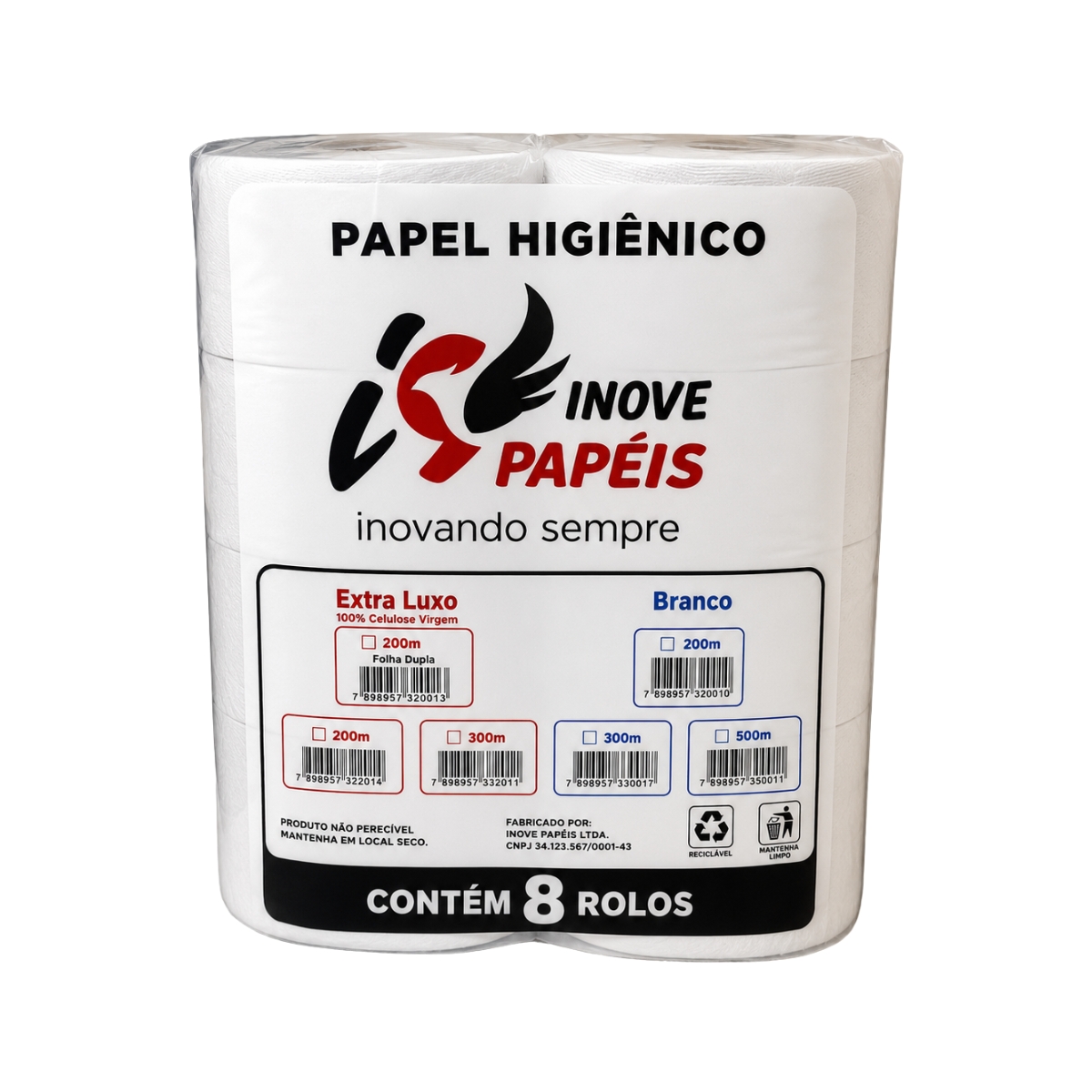 Papel Higiênico Folha Simples 9x300m c/08 Rolos Inove