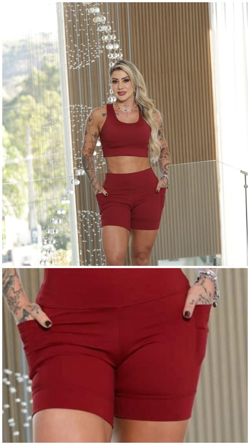 Conjunto Touch-Soft - Top Cropped + Short com Bolsos