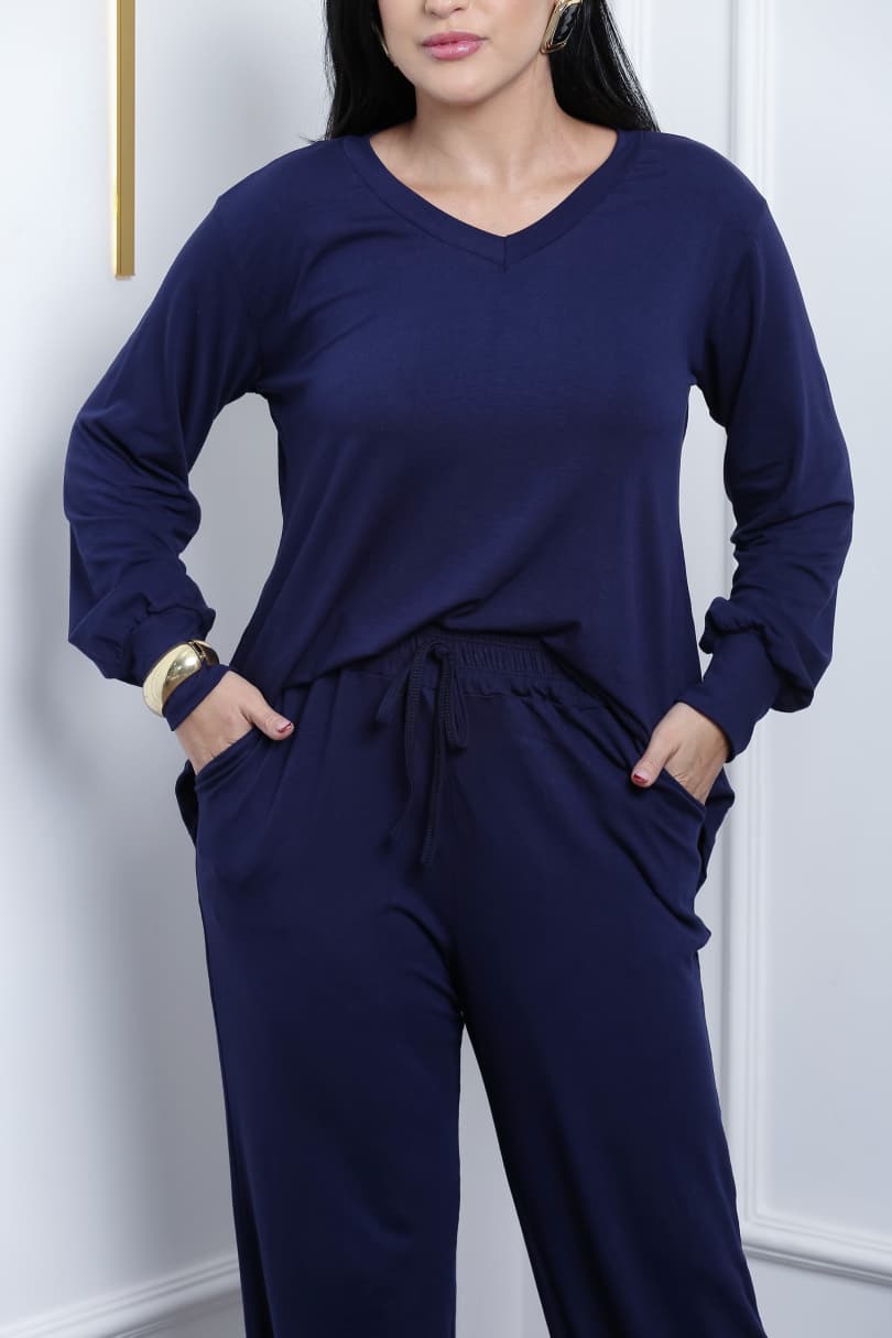 Conjunto Blusa e Calça pantalona com elastano