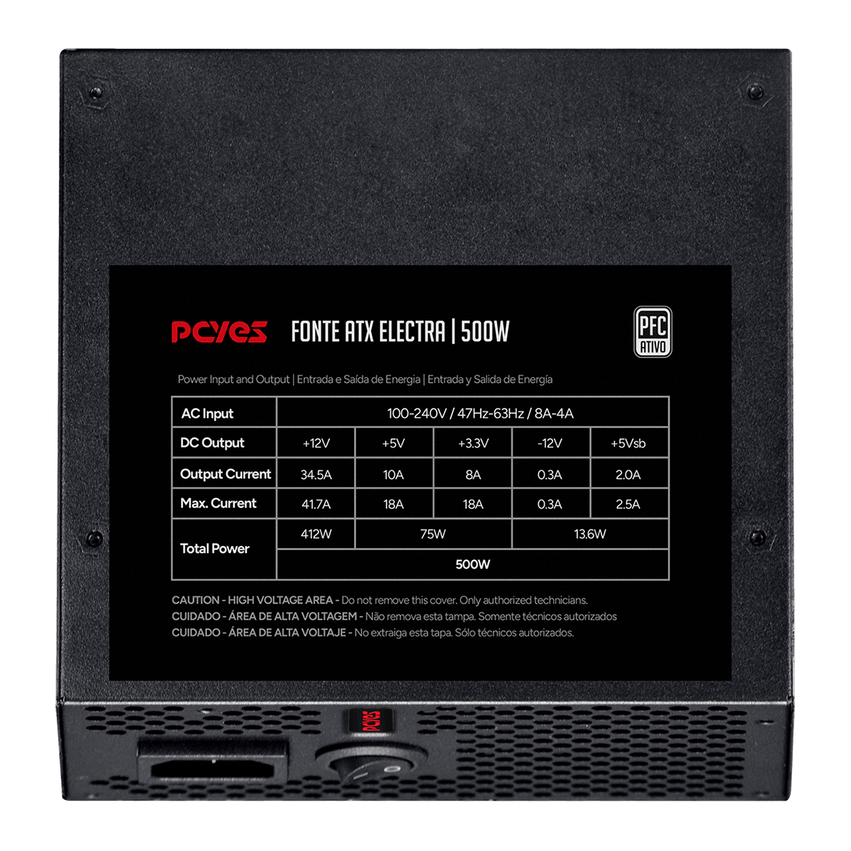 Fonte ATX Pcyes Electra 500W PFC Ativo