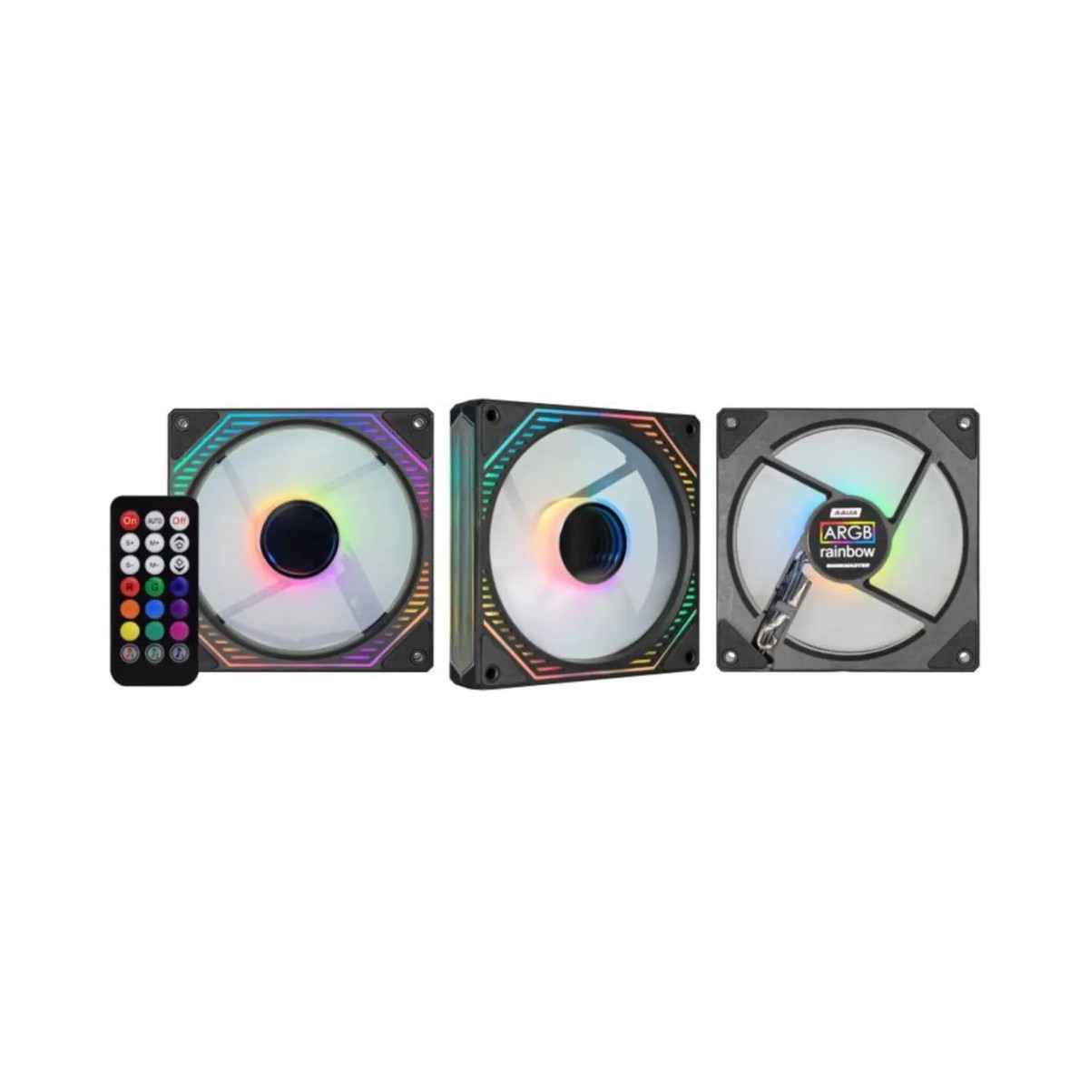 Kit 3 Ventoinhas K-Mex Infinity3D AAUA ARGB 120mm com Controle Preto