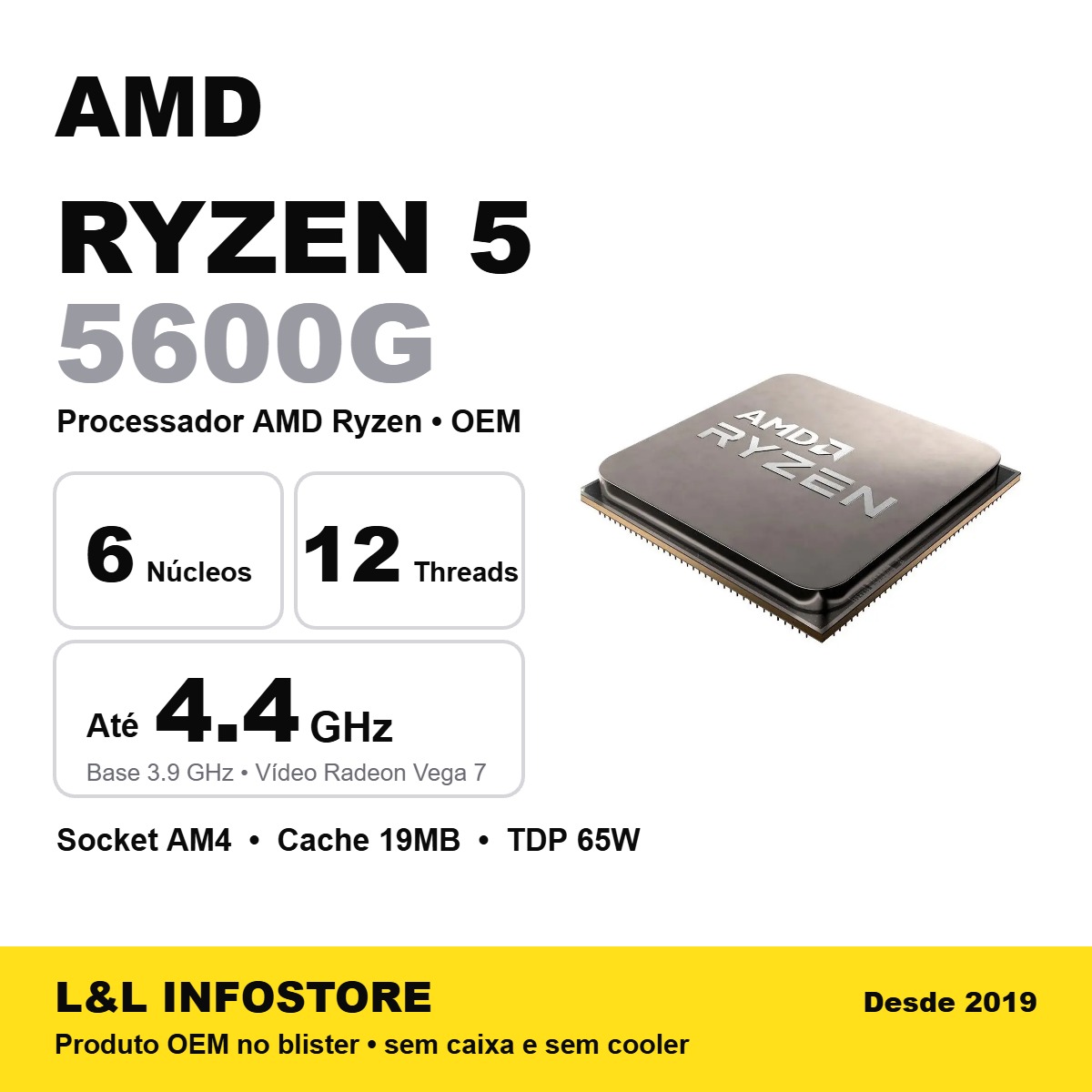 Processador AMD Ryzen 5 5600G 6 Núcleos 12 Threads até 4.4GHz AM4 com Vídeo Radeon Vega 7 OEM (Seminovo)