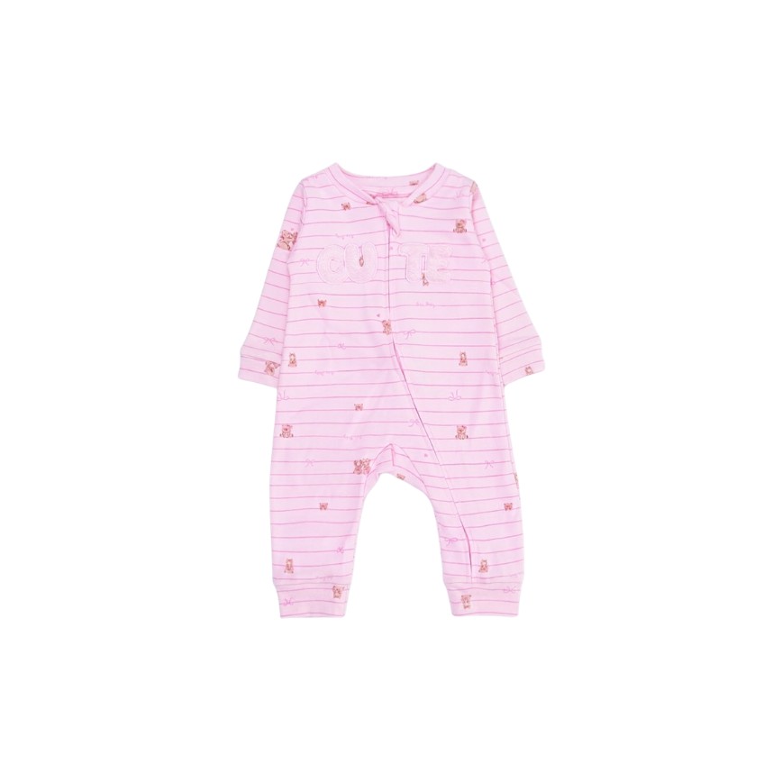Macacão Longo Zíper Suedine Urso Rosa Tam M