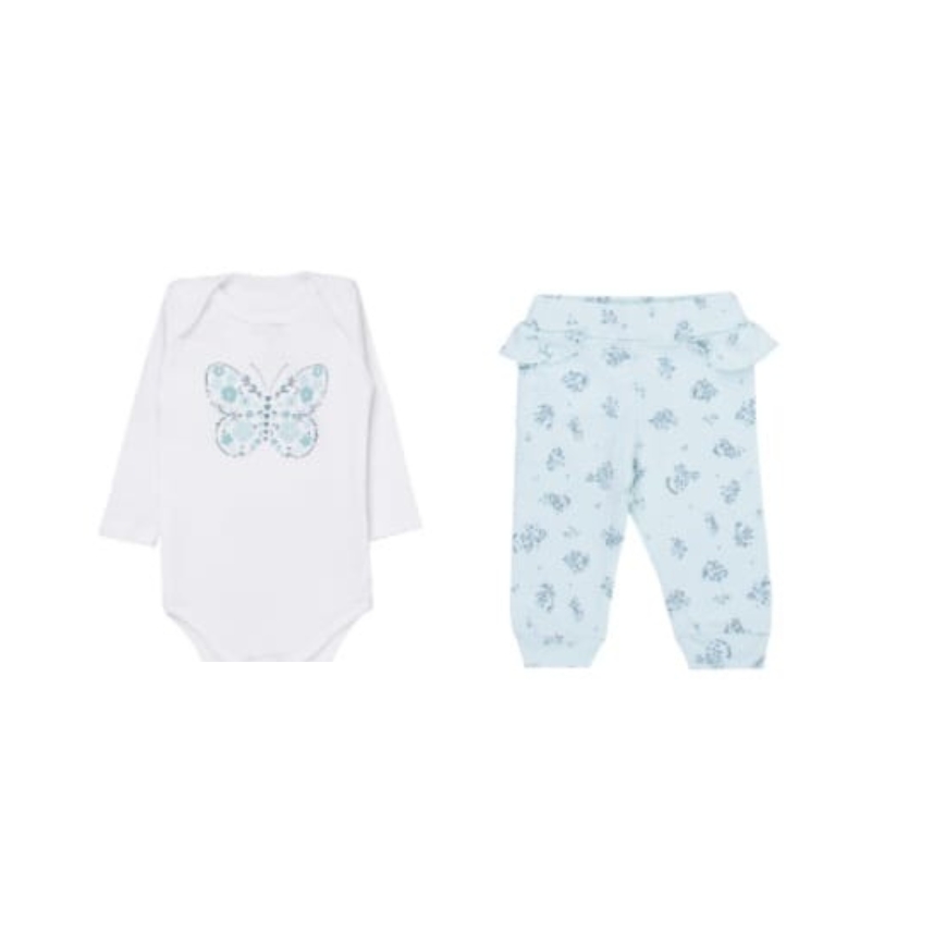 Conjunto Estampado Suedine Menina Borboleta Verde Tam G