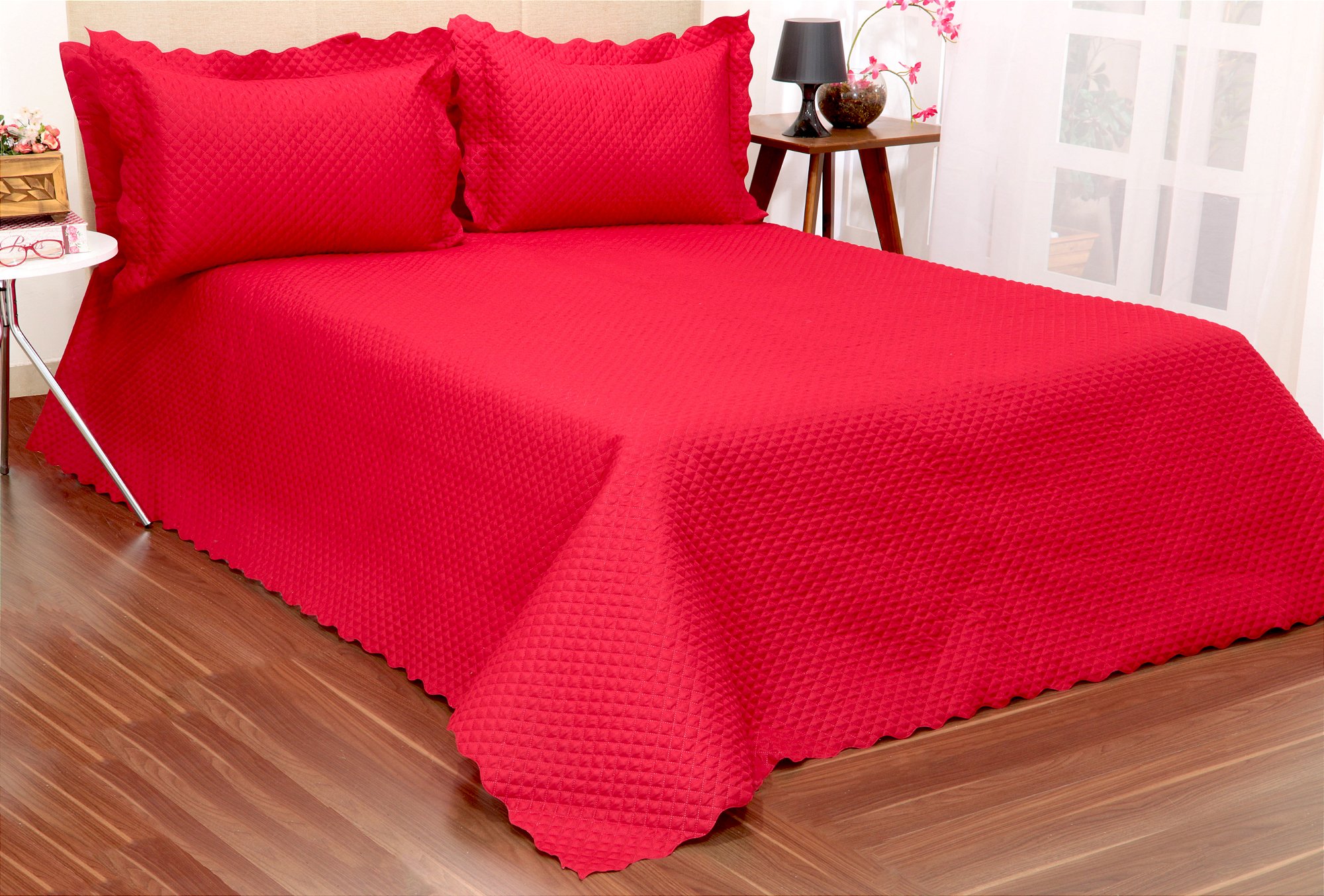 Kit Cobreleito Classic Queen 03 pçs Vermelho
