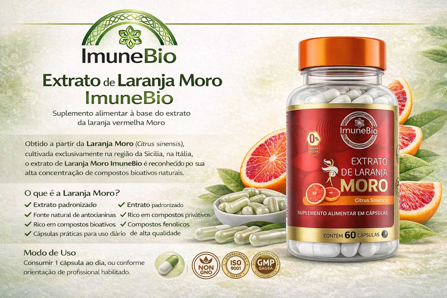 Suplemento Extrato de Laranja Moro Morosil- 540 Mg + Antocianinas 60 Caps