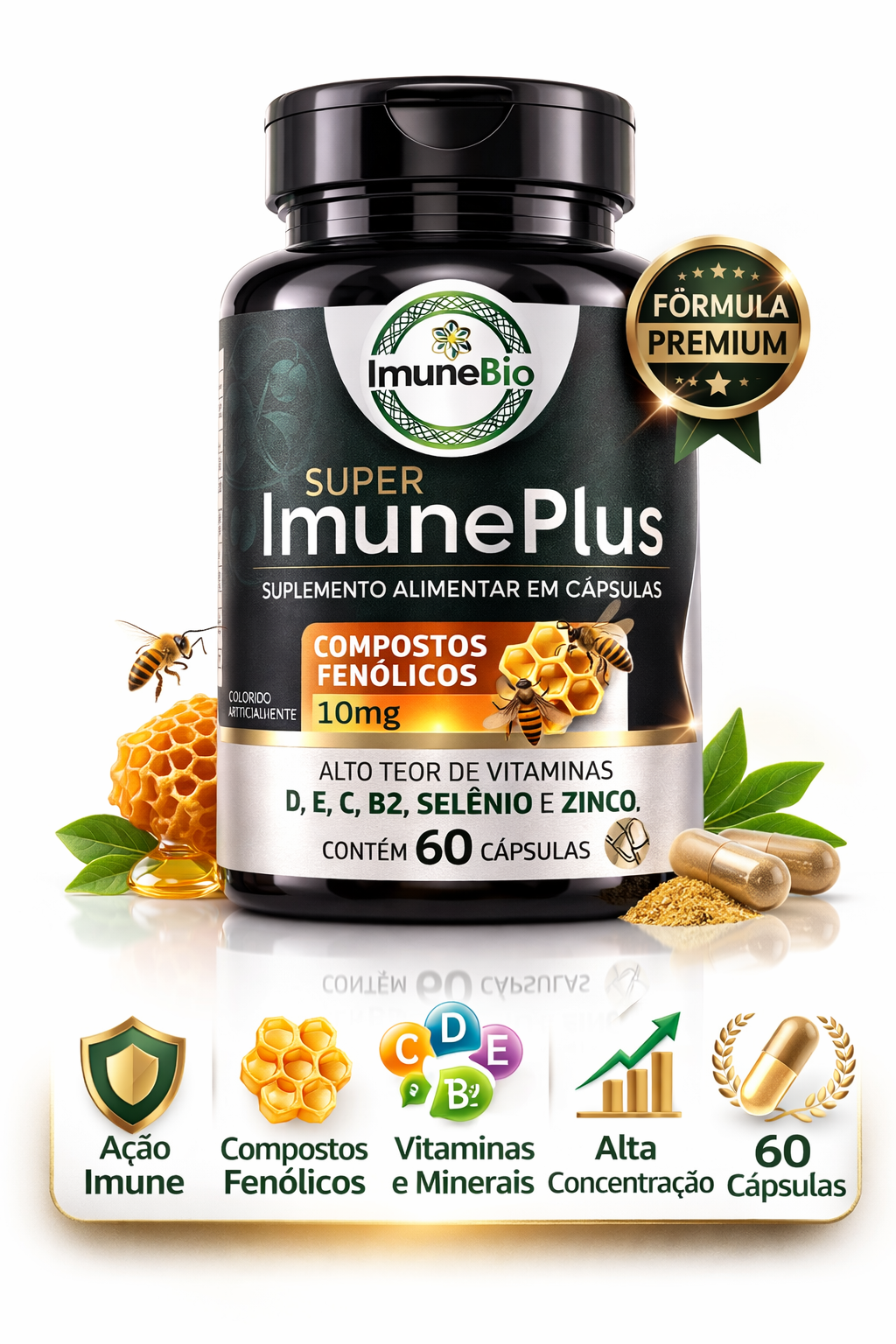 Kit 2 Suplementos Super Imune Plus 490 mg - 10 mg de Própolis + Vitaminas e Mine