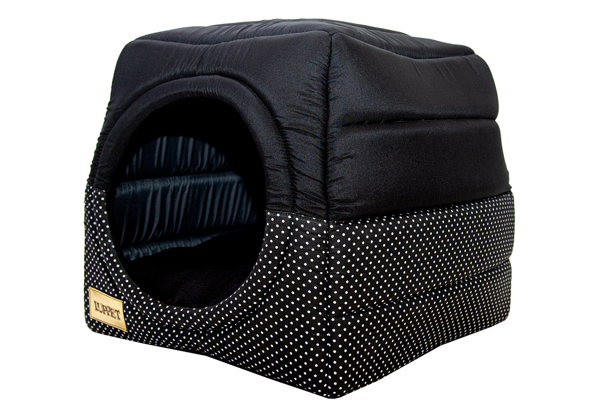 Cama Iglu e Toca Para Cachorro Luppet Luxo Preto Poa Tamanho:M