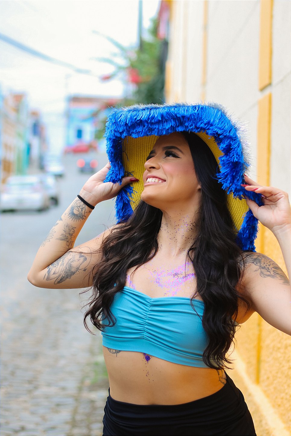 Chapéu de Carnaval Azul e Prata com Franjas