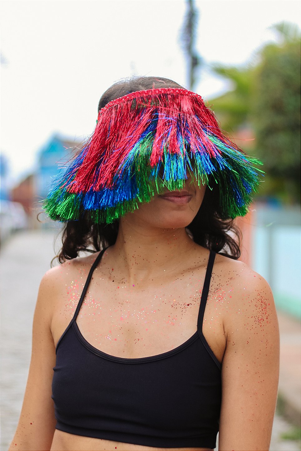 Viseira de Carnaval Colorida com Franja