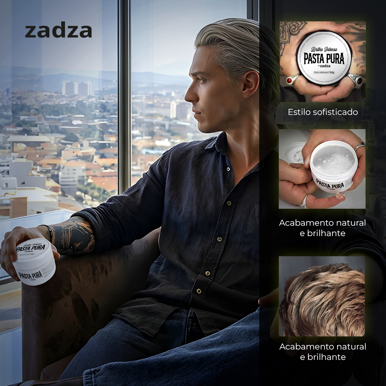 2 Pomada Modeladora 80g Pasta Pura Brilho Intenso by Zadza
