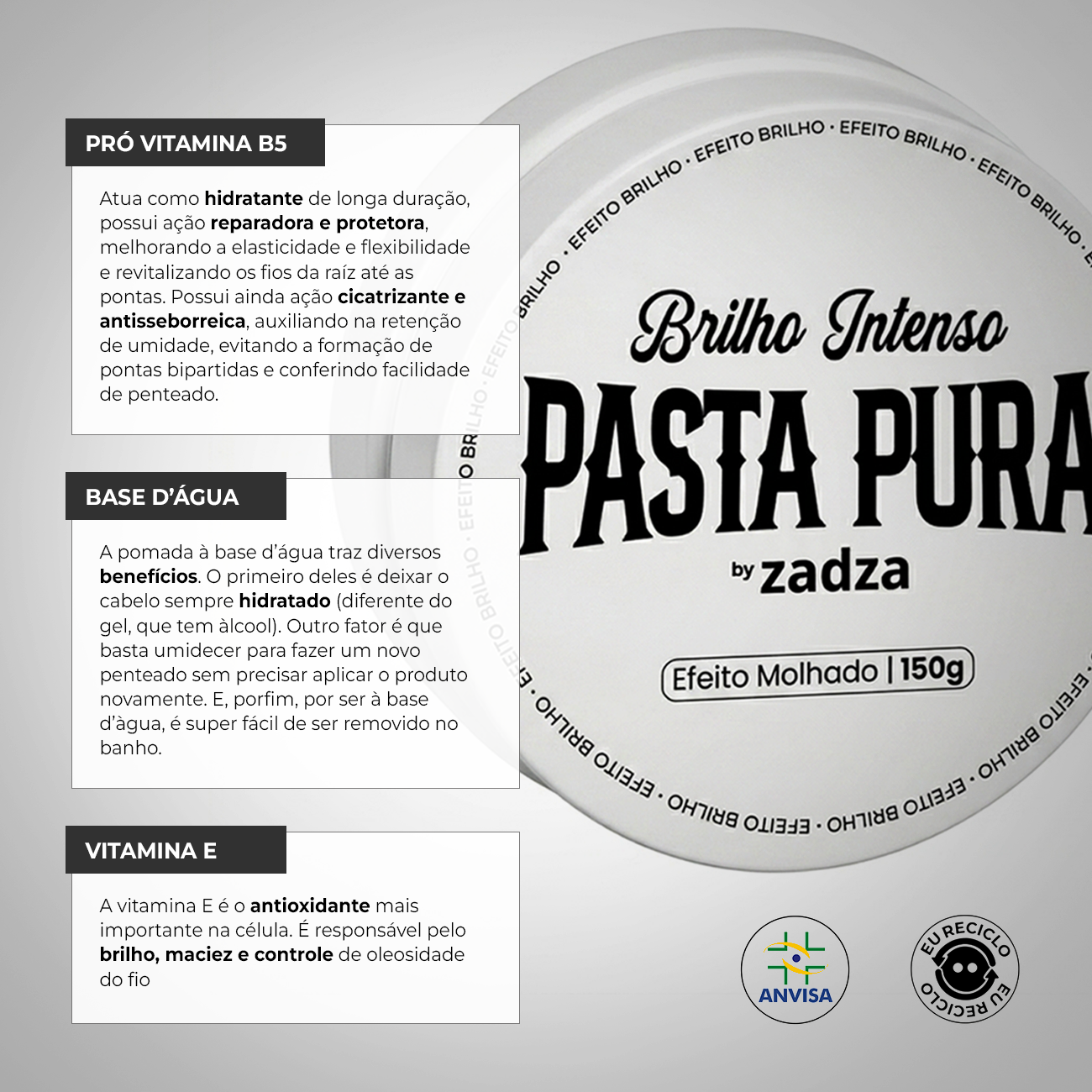 4 Pomada Modeladora 80g Pasta Pura Brilho Intenso by Zadza