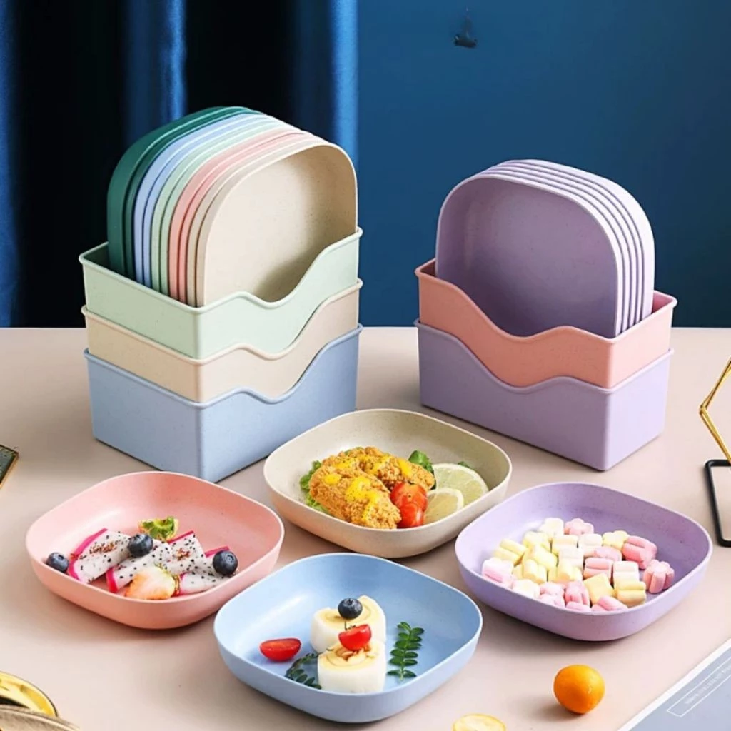 Kit 10 Pratos Plásticos Reutilizáveis com Suporte