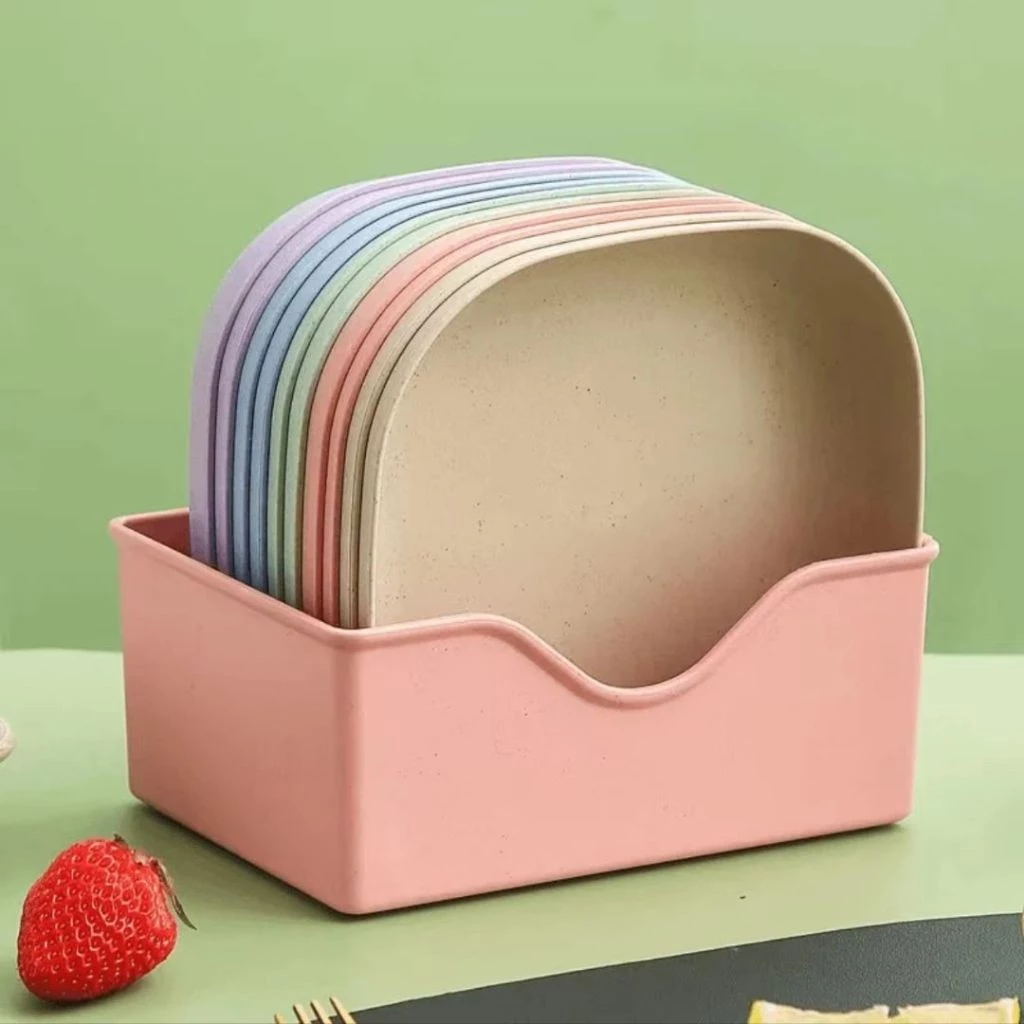 Kit 10 Pratos Plásticos Reutilizáveis com Suporte