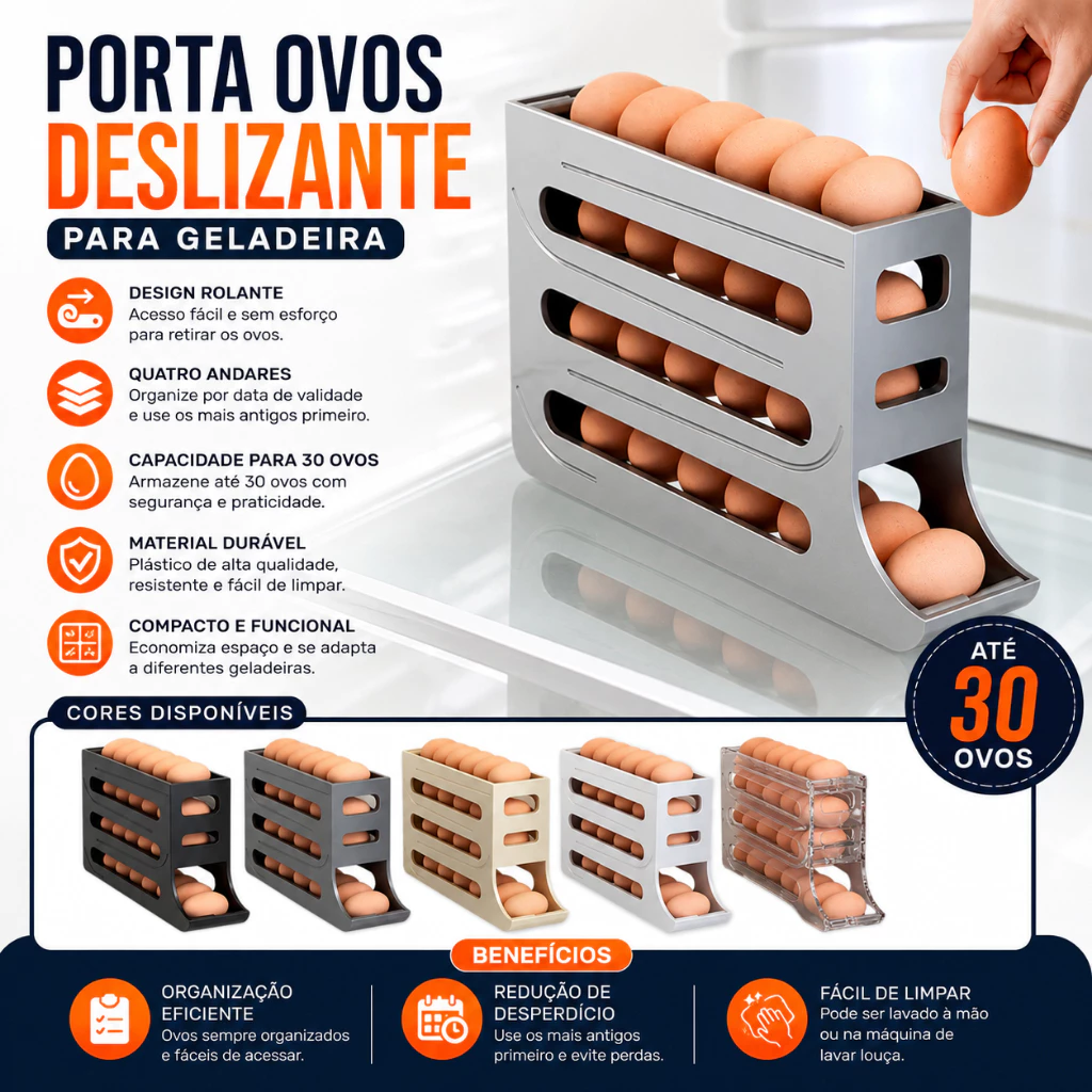 Porta Ovos 4 Camadas Deslizante para Geladeira