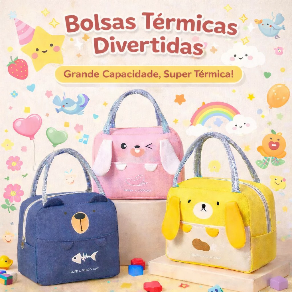 Bolsa Lancheira Térmica Porta Marmita com Orelhinhas