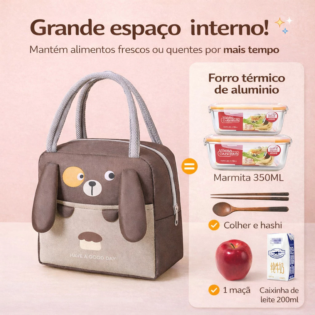 Bolsa Lancheira Térmica Porta Marmita com Orelhinhas