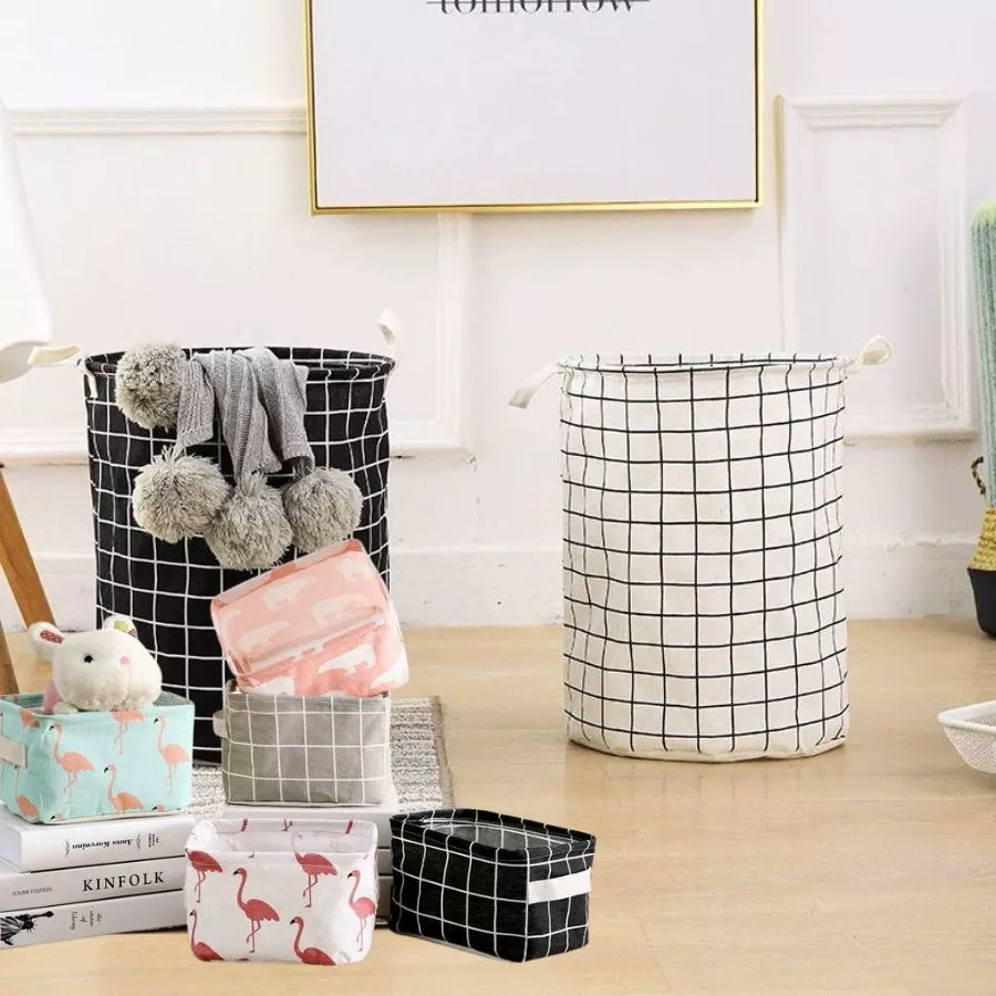 Cesto de Roupa Dobrável Linho Organizador