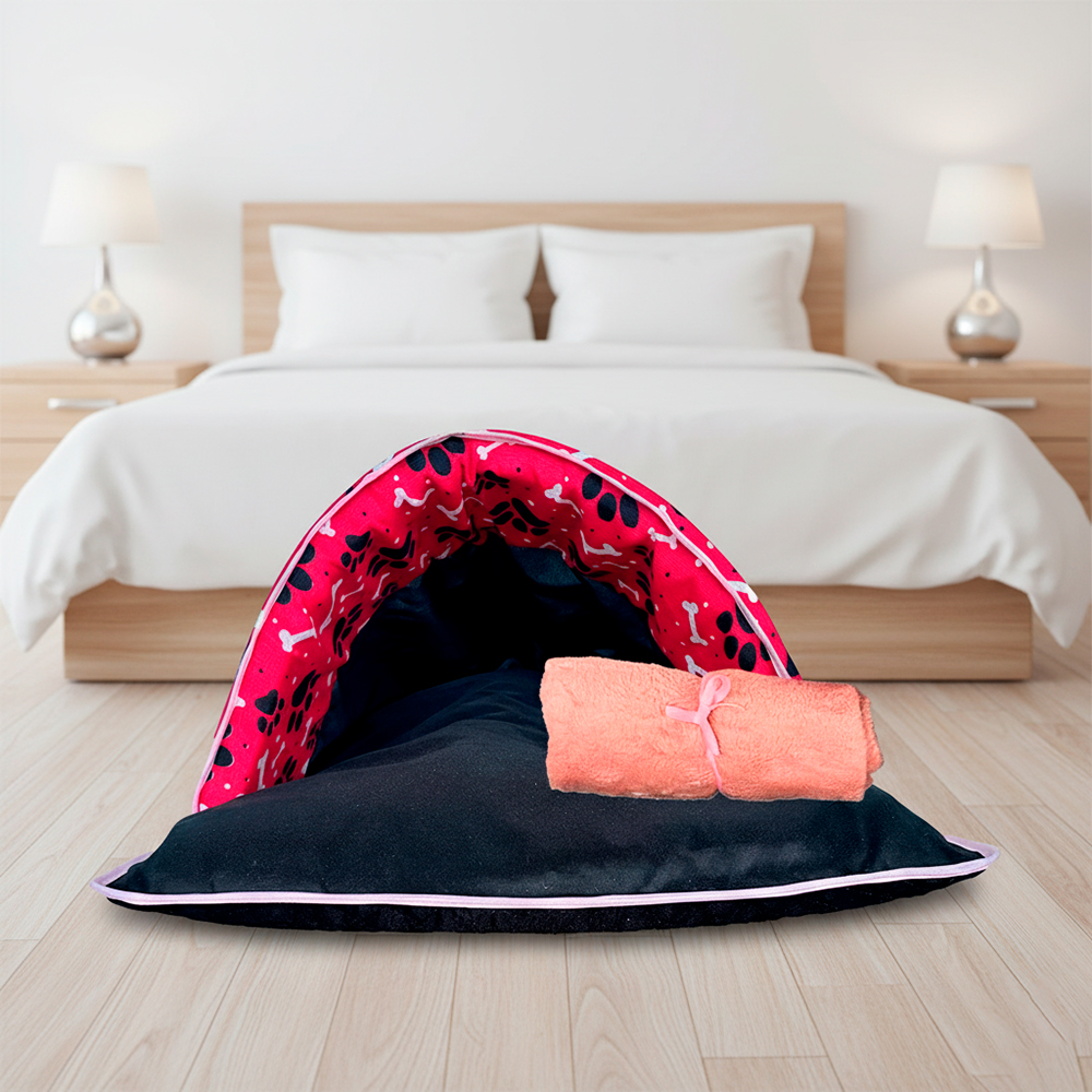 Kit Saco de Dormir Pet Impermeável Téo 02 pçs Cor:Pink com manta rosa