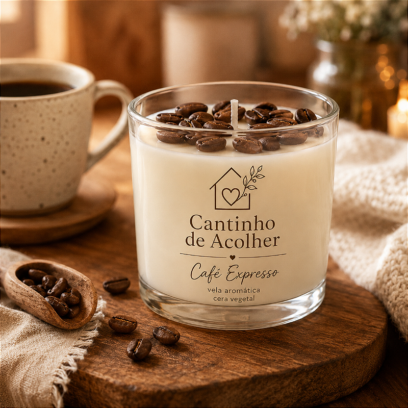 Café Expresso | Vela Aromática 120g com Grãos de Café Cantinho de Acolher Criandê