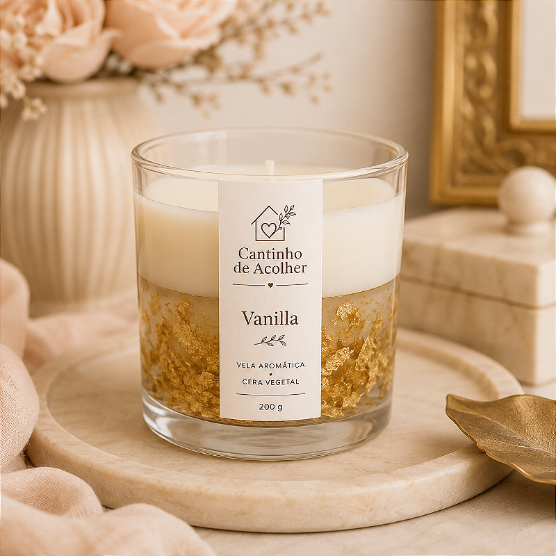 Vanilla Folha de Ouro | Vela Aromática em Gel 200g Cantinho de Acolher Criandê