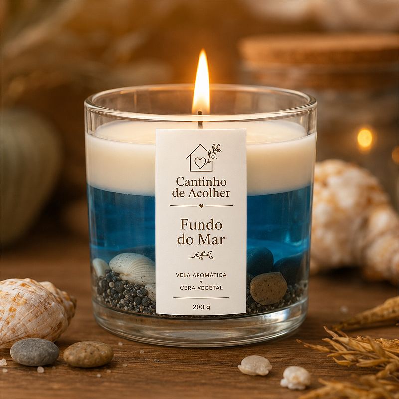 Fundo do Mar | Vela Aromática em Gel 200g com Detalhes Marinhos Cantinho de Acolher Criandê