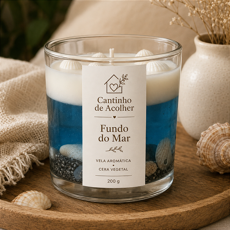 Fundo do Mar | Vela Aromática em Gel 200g com Detalhes Marinhos Cantinho de Acolher Criandê