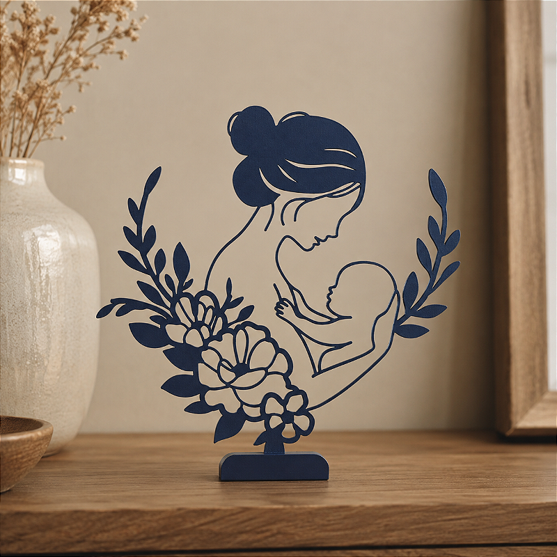 Criandê | Escultura Vazada Mãe e Bebê Entre Flores