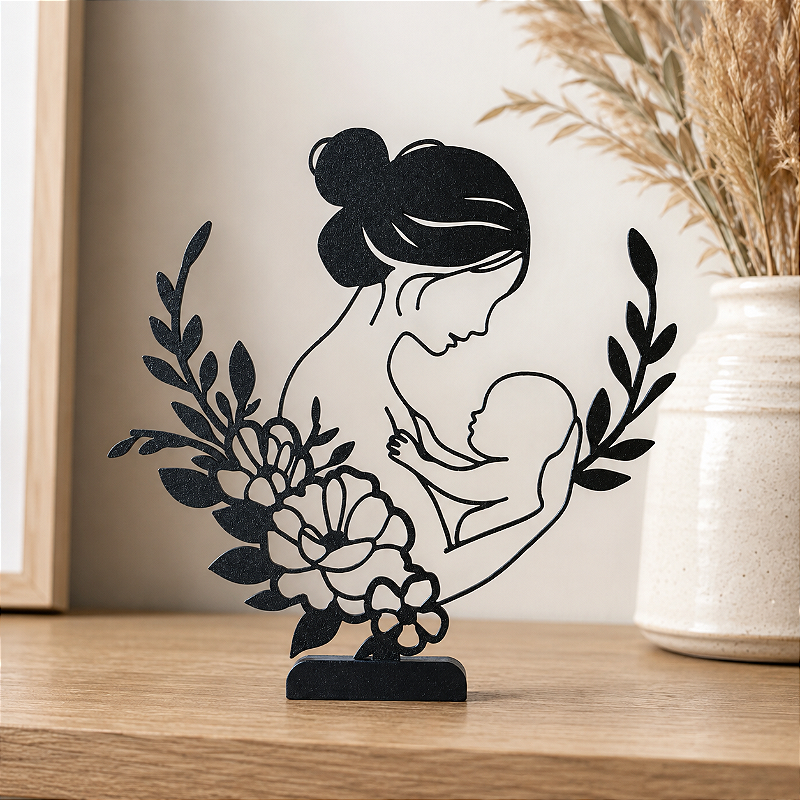 Criandê | Escultura Vazada Mãe e Bebê Entre Flores
