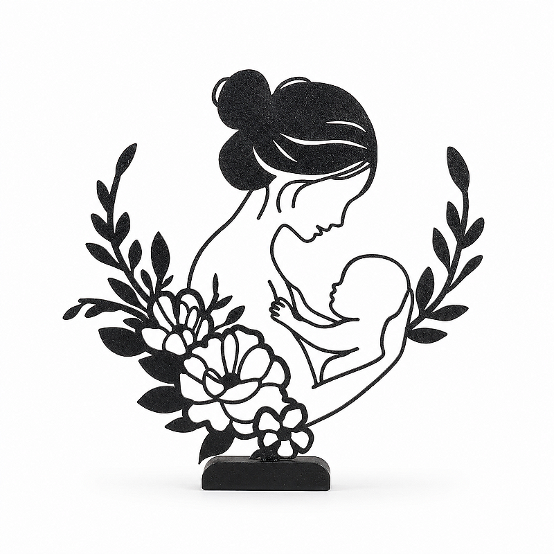 Criandê | Escultura Vazada Mãe e Bebê Entre Flores