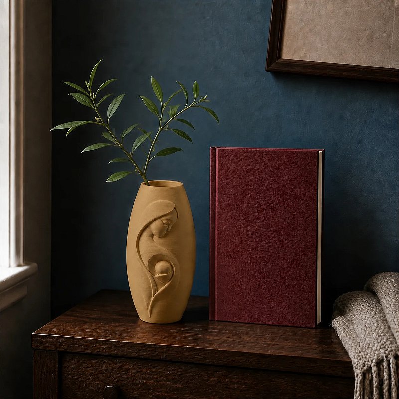 Vaso Decorativo Criandê com Relevo de Mãe e Filho para Dia das Mães