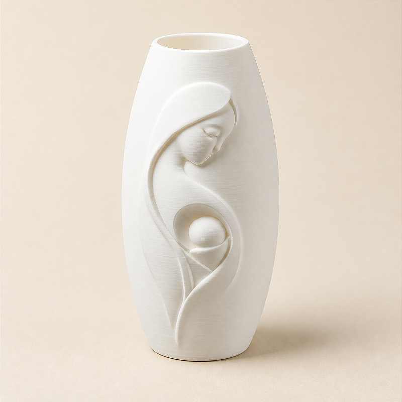 Vaso Decorativo Criandê com Relevo de Mãe e Filho para Dia das Mães